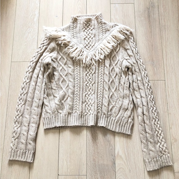 Amaryllis Fringe Cable Knit Sweater in Beige - Picture 1 of 10